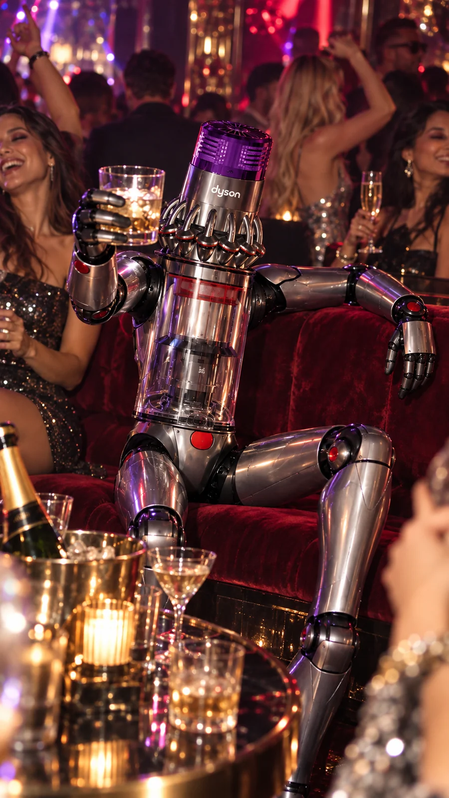 Diégo, l’aspirateur robot, installé dans un canapé de club.